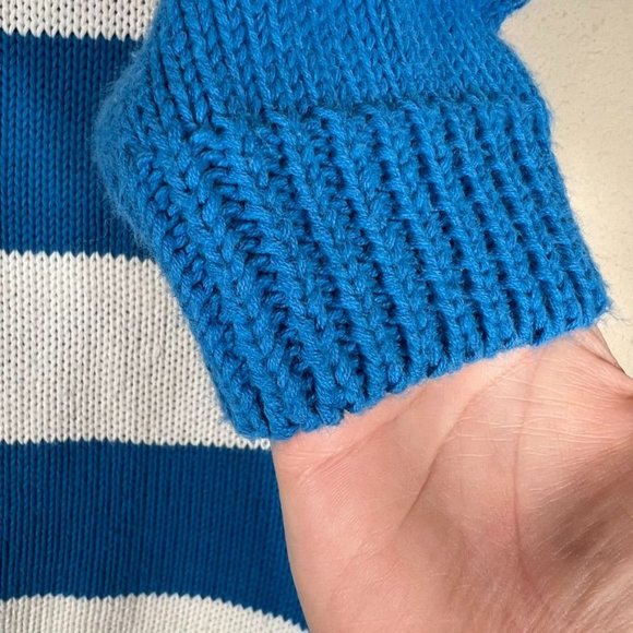 Vintage Jantzen Nautical Sweater 3/4 Sleeve Medium Blue White Stripe Crochet - Picture 4 of 7